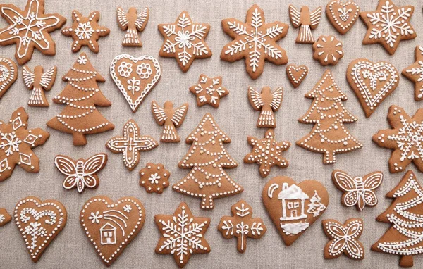 Christmas Homemade Gingerbread Cookies Linen Canvas — Stock Photo, Image