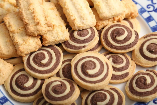 Sweet Homemade Biscuits Rolls Chocolate Plate — Stock Photo, Image