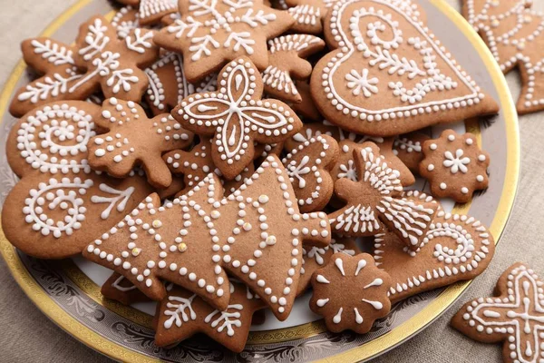 Biscoitos Gengibre Caseiros Natal Prato Comida Doce — Fotografia de Stock