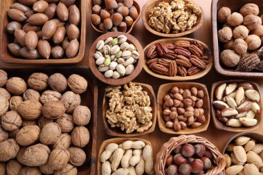 Farklı cevizlerden yapılmış doğal bir arka plan..