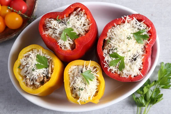 Stuffed Peppers Rice Meat Cheese Baking Dish — Stock Photo, Image