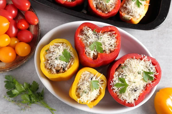 Stuffed Peppers Rice Meat Cheese Baking Dish — Stock Photo, Image