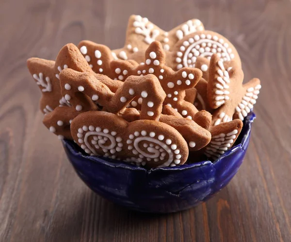 Biscotti Pan Zenzero Fatti Casa Natale Una Ciotola Alimenti Dolci — Foto Stock