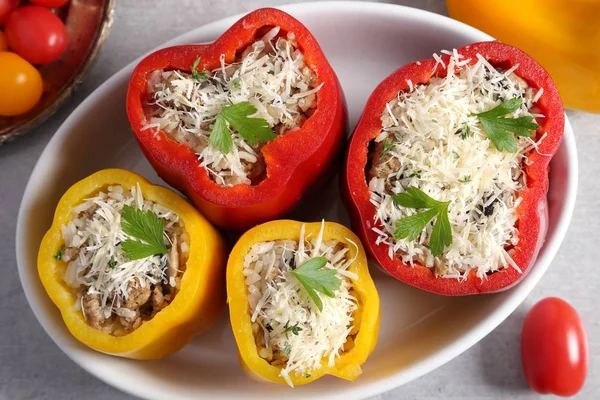 Stuffed Peppers Rice Meat Cheese Baking Dish — Stock Photo, Image