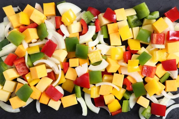Colorful Diced Vegetables Black Background — Stock Photo, Image