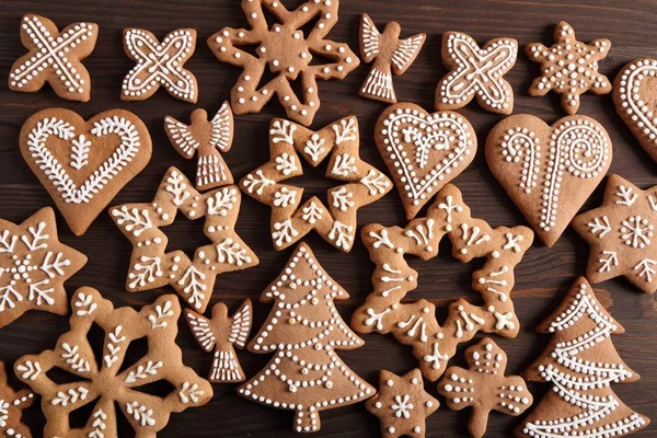 Christmas Homemade Gingerbread Cookies Wooden Background Sweet Food — Stock Photo, Image