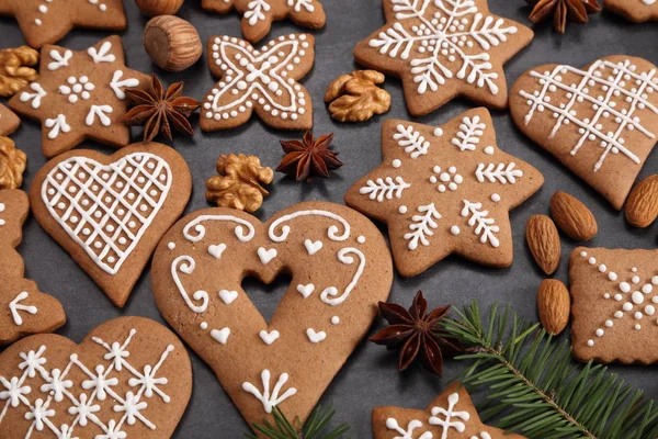 Homemade Gingerbread Cookies Dark Background Top View — Stock Photo, Image