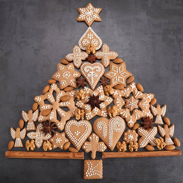 Christmas Tree Made Gingerbread Cookies Top View — Stock Photo, Image