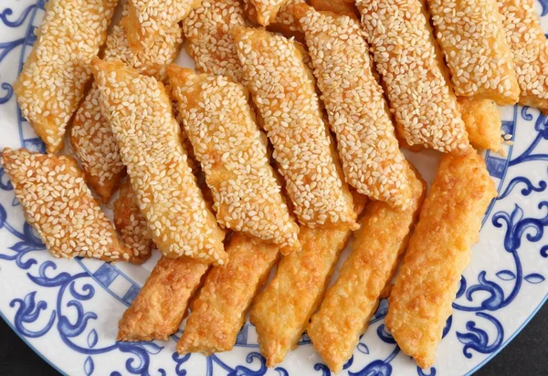 Biscoitos Queijo Com Sementes Gergelim Lanche Saboroso Saudável Sem Açúcar — Fotografia de Stock