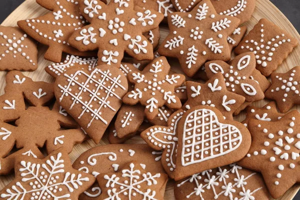 Biscotti Fatti Casa Pan Zenzero Piatto Legno Vista Dall Alto — Foto Stock