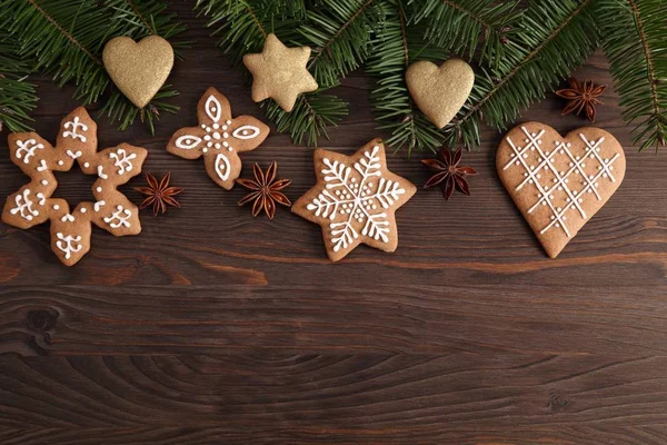 Christmas Homemade Gingerbread Cookies Dark Background Sweet Food Top View — Stock Photo, Image