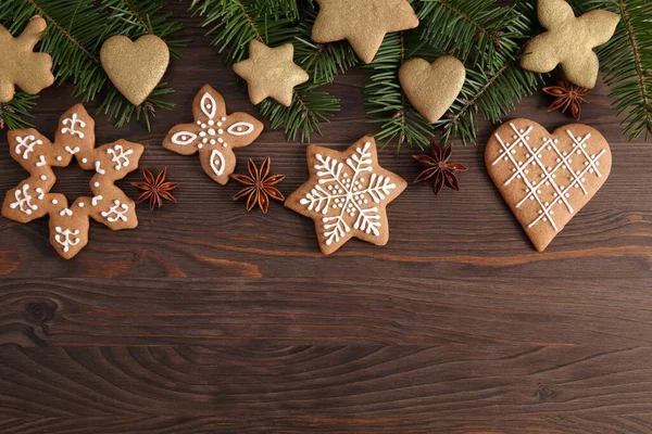 Christmas Homemade Gingerbread Cookies Dark Background Top View — Stock Photo, Image