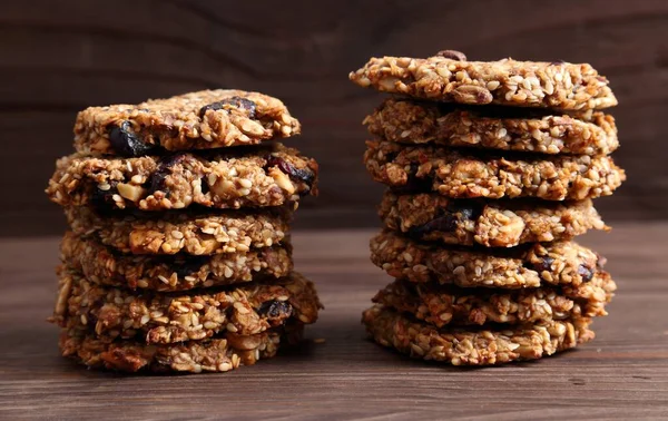 Oatmeal Cookies Bananas Sesame Sunflower Cranberry Tasty Healthy Snack Sugar — Stock Photo, Image