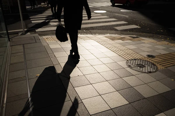 Silhouette of businessman, office guy holding bag walking to wor — Stock Photo, Image