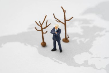 D ile ABD haritasındaki minyatür Amerika Birleşik Devletleri Başkanı lideri ayakta