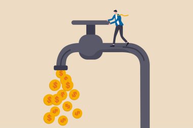 Nakit akışı, iş dünyasından gelir elde etmek veya hisse senedi yatırım konseptinden gelir elde etmek, varlıklı iş adamı veya yatırımcı, altın dolarların akmasına izin vermek için su musluğu açıyor..