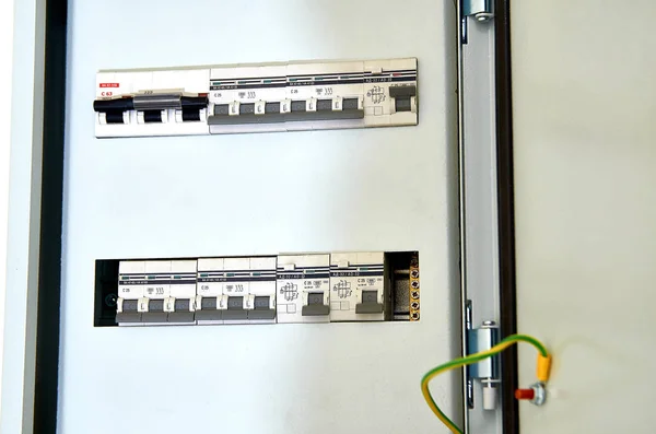 There are many switches on the RCD circuit breaker Board. Some are in the ON position, others are in the OFF position.
