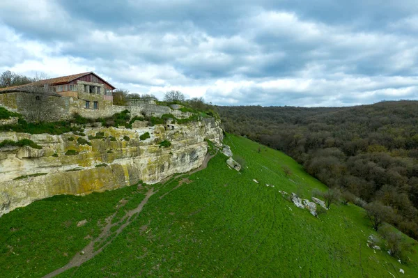 Aerial view of cave city Chufut-Kale, near the city of Bakhchisaray, Crimea — Stock Photo, Image