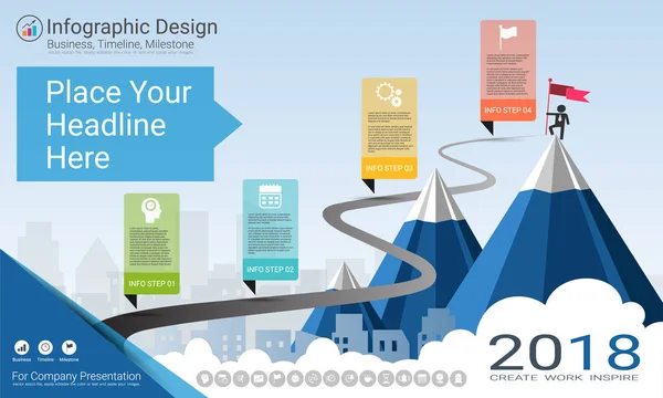 Business Infographics Template Milestone Timeline Road Map Process Flowchart Options — Vettoriale Stock
