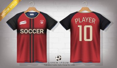 Mockup şablonu, grafik tasarım için futbol üniformaları seti veya giyim, spor futbol forma ve t-shirt için hazır logo ve isim kolayca renkleri ve yazı stilleri, takım değiştirmek için Özelleştir.