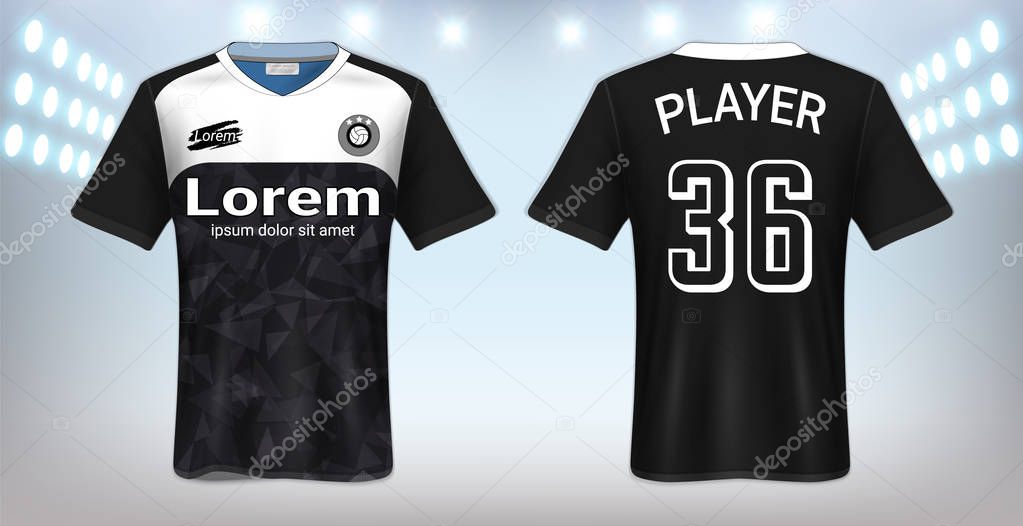 Soccer Jersey and Sportswear T-Shirt Mockup Template, Realistic Graphic Design Front and Back View for Football Kit Uniforms, Easy Possibility to Apply Your Artwork, Text, Image, Logo