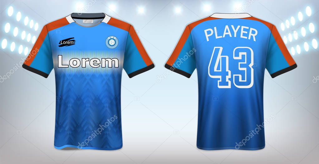 Soccer Jersey and Sportswear T-Shirt Mockup Template, Realistic Graphic Design Front and Back View for Football Kit Uniforms, Easy Possibility to Apply Your Artwork, Text, Image, Logo