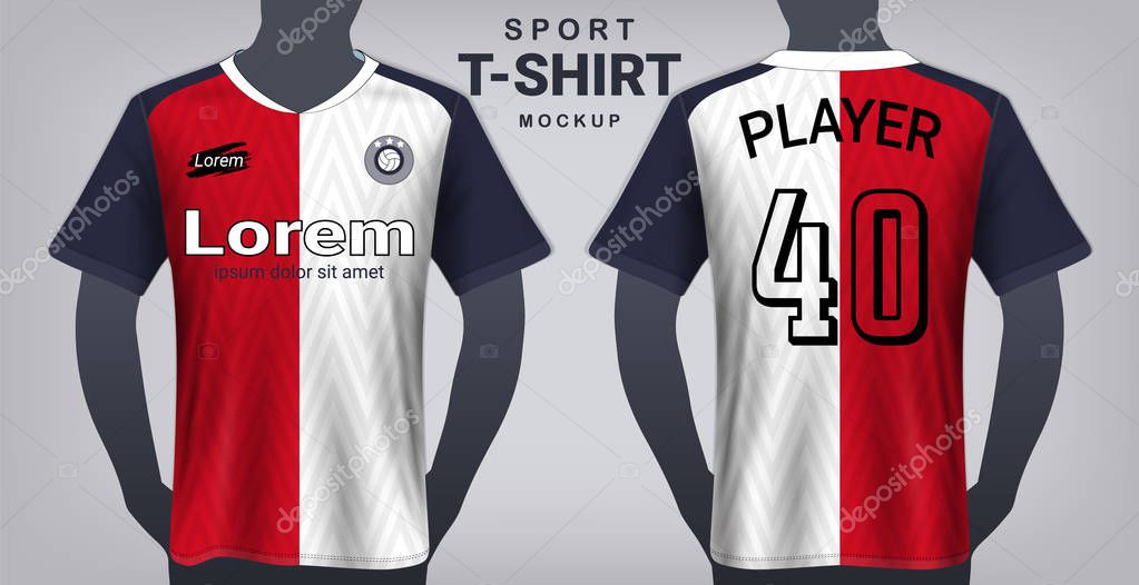Soccer Jersey and Sport T-Shirt Mockup Template, Realistic Graphic Design Front and Back View for Football Kit Uniforms, Easy Possibility to Apply Your Artwork, Text, Image, Logo (Eps10 Vector)