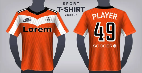 Soccer Jersey Szablon Sportowy Shirt Makieta Realistyczne Grafiki Przednie Piłka — Wektor stockowy