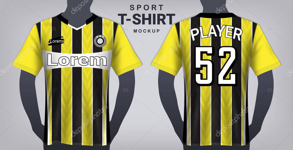 Soccer Jersey and Sport T-Shirt Mockup Template, Realistic Graphic Design Front and Back View for Football Kit Uniforms, Easy Possibility to Apply Your Artwork, Text, Image, Logo (Eps10 Vector)