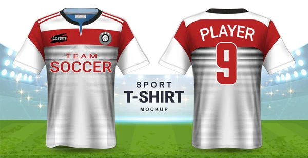 Futbol Forma Spor Giyim Tişört Mockup Şablon Gerçekçi Grafik Tasarım — Stok Vektör