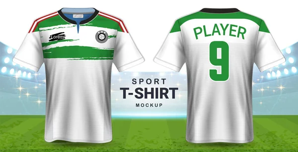 Camiseta Futbol Ropa Deportiva Plantilla Mockup Diseño Gráfico Realista Vista — Archivo Imágenes Vectoriales