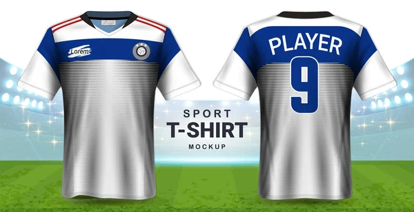足球球衣和运动衫 T恤模型模板 逼真的平面设计前和后视图的足球套件制服 容易应用你的作品 Eps10 — 图库矢量图片