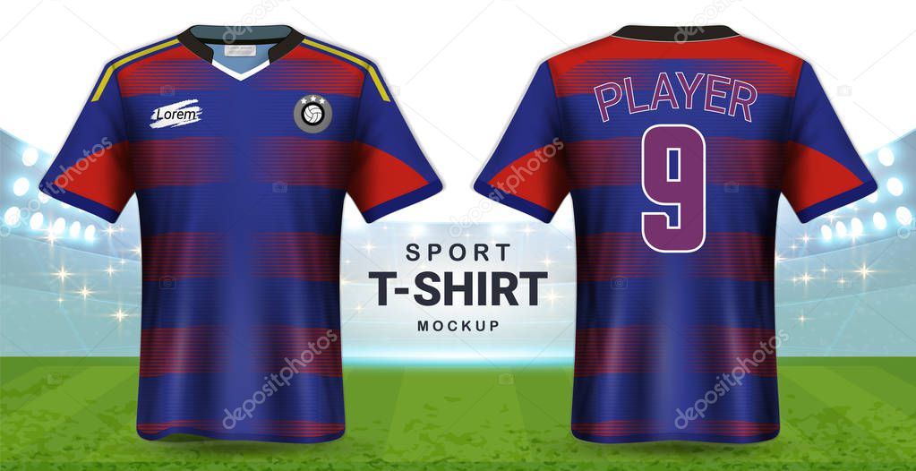 Soccer Jersey And Sportswear T Shirt Mockup Template Realistic Graphic Design Front And Back View For Football Kit Uniforms Easy Possibility To Apply Your Artwork Text Image Logo Eps10 Vector 209904074 Larastock