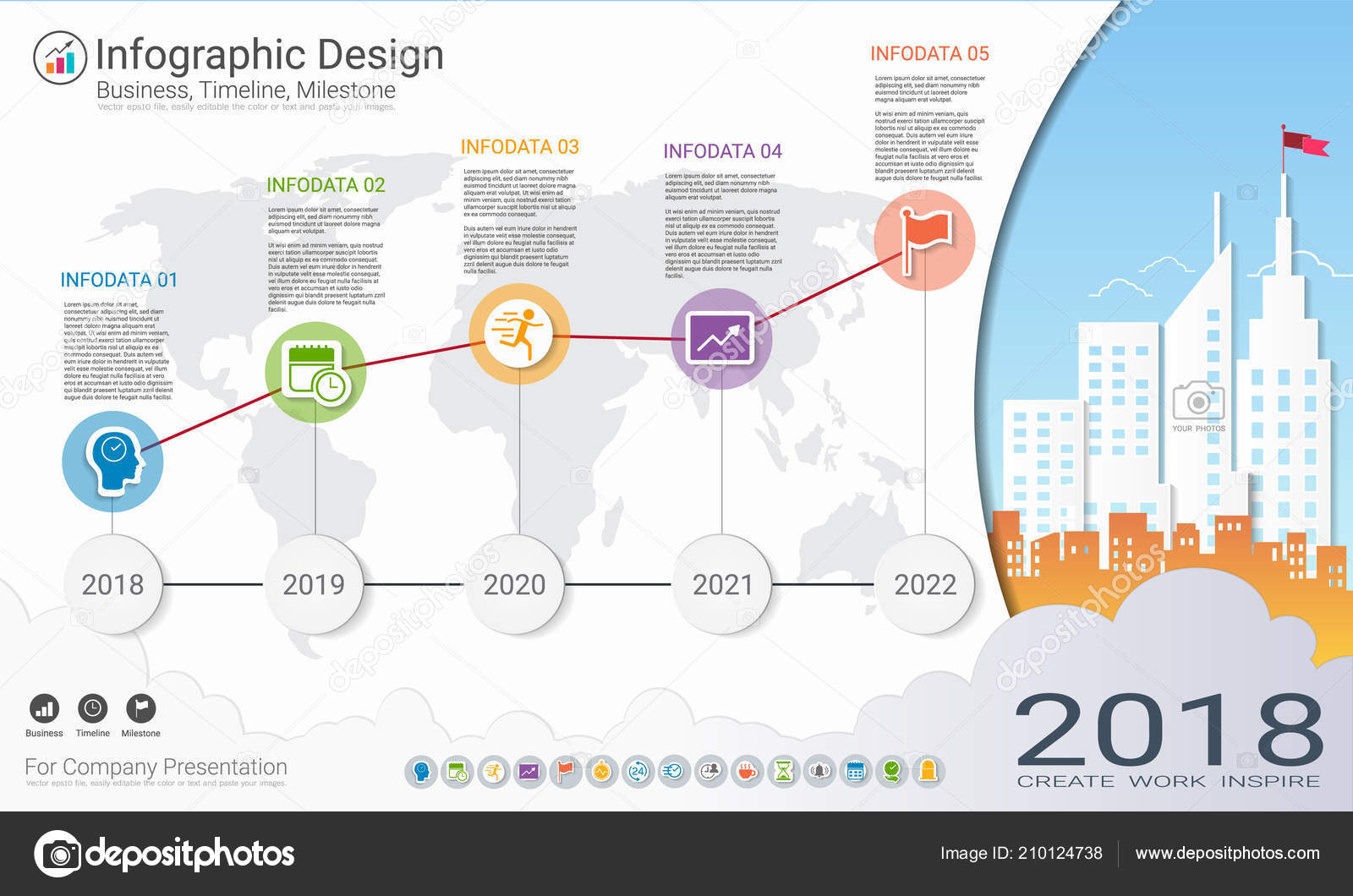 Business Infographics Template Milestone Timeline Road Map Process Flowchart Strategic — Stock Vector