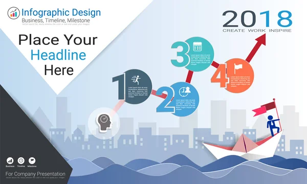 Business Infographics Sjabloon Mijlpaal Tijdlijn Routekaart Met Proces Stroomdiagram Strategisch — Stockvector