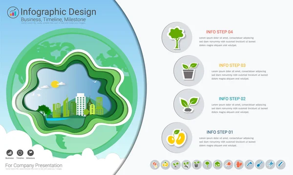 Φυτά Που Αναπτύσσονται Χρονολόγιο Infographics Εικονίδια Που Σώσει Τον Κόσμο — Διανυσματικό Αρχείο