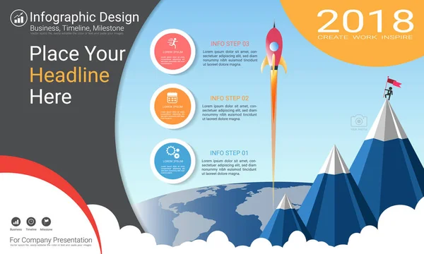 Plantilla Infografías Negocios Línea Tiempo Milestone Hoja Ruta Con Diagrama — Vector de stock