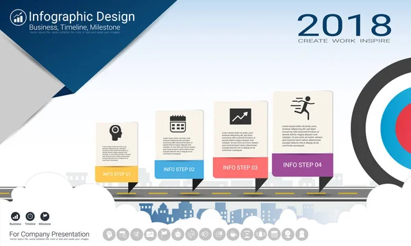 Geschäftsinfografik Vorlage Meilenstein Timeline Oder Roadmap Mit Prozess Flussdiagramm Strategischem — Stockvektor