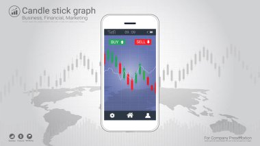 Şamdan ve mali graph grafikleri ekran, küresel ağ bağlantısı ve kablosuz teknolojisi ile mobil stok ticaret kavramı yatırımcılar ticaret platformları onların telefon erişimi sağlar.