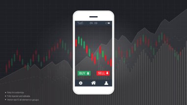 Şamdan ve mali graph grafikleri ekran, küresel ağ bağlantısı ve kablosuz teknolojisi ile mobil stok ticaret kavramı yatırımcılar ticaret platformları onların telefon erişimi sağlar.