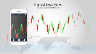 Şamdan ve mali graph grafikleri ekran, küresel ağ bağlantısı ve kablosuz teknolojisi ile mobil stok ticaret kavramı yatırımcılar ticaret platformları onların telefon erişimi sağlar.