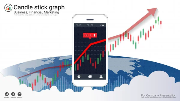 Conceito Negociação Ações Móveis Com Gráficos Gráficos Castiçal Financeiros Tela — Vetor de Stock