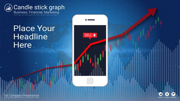 Mobilní Akcií Obchodní Koncept Svícen Finanční Grafů Obrazovce Globální Síťové — Stockový vektor
