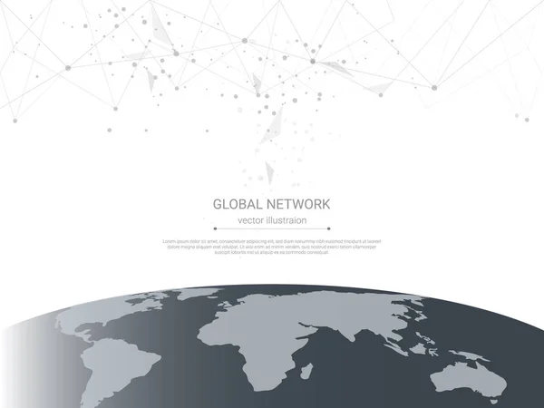 Globale Netzwerkverbindung Low Poly Verbindungspunkte Und Linien Mit Weltkartenhintergrund Symbol — Stockvektor