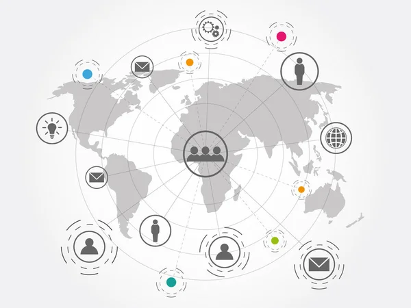 Globale Netzwerkverbindung Mit Weltkartenhintergrund Symbol Der Internationalen Kommunikation Der Sozialen — Stockvektor