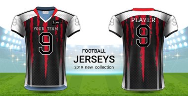 Amerikan futbolu ya da futbol formaları üniforma, gerçekçi grafik sunum Mockup şablonu, resim, metin, resim, Logo (Eps10 vektör uygulamak kolay olasılığı için önden ve arkadan görünüm Tasarla)
