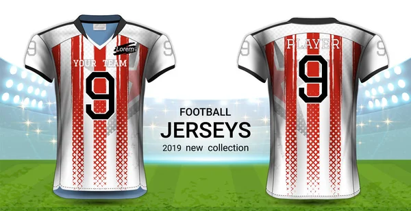 American Football Oder Fußballtrikots Uniformen Realistisches Grafikdesign Vorder Und Rückseite — Stockvektor