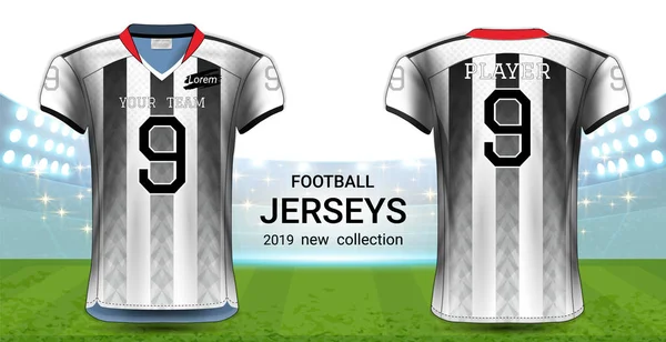 American Football Oder Fußballtrikots Uniformen Realistisches Grafikdesign Vorder Und Rückseite — Stockvektor