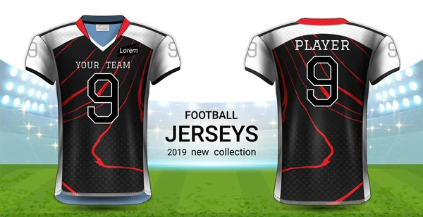 Americký Fotbal Nebo Fotbalové Dresy Uniformy Realistická Grafika Design Čelní — Stockový vektor