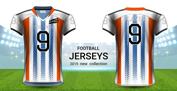 American Football Oder Fußballtrikots Uniformen Realistisches Grafikdesign Vorder Und Rückseite — Stockvektor